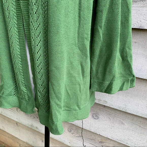 True Vintage 70s Green Peter Pan Collar 3/4 Sleeve Baby Doll Cardigan Sweater - Picture 10 of 16